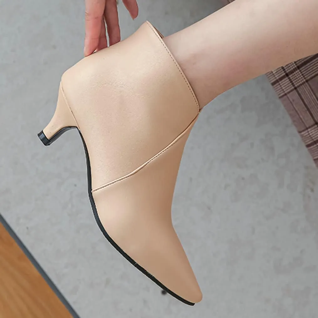 Meefit Women Low Kitten Heel Booties Pointed Toe Side Zip Ankle Boots
