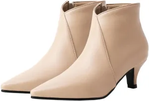 Meefit Women Low Kitten Heel Booties Pointed Toe Side Zip Ankle Boots