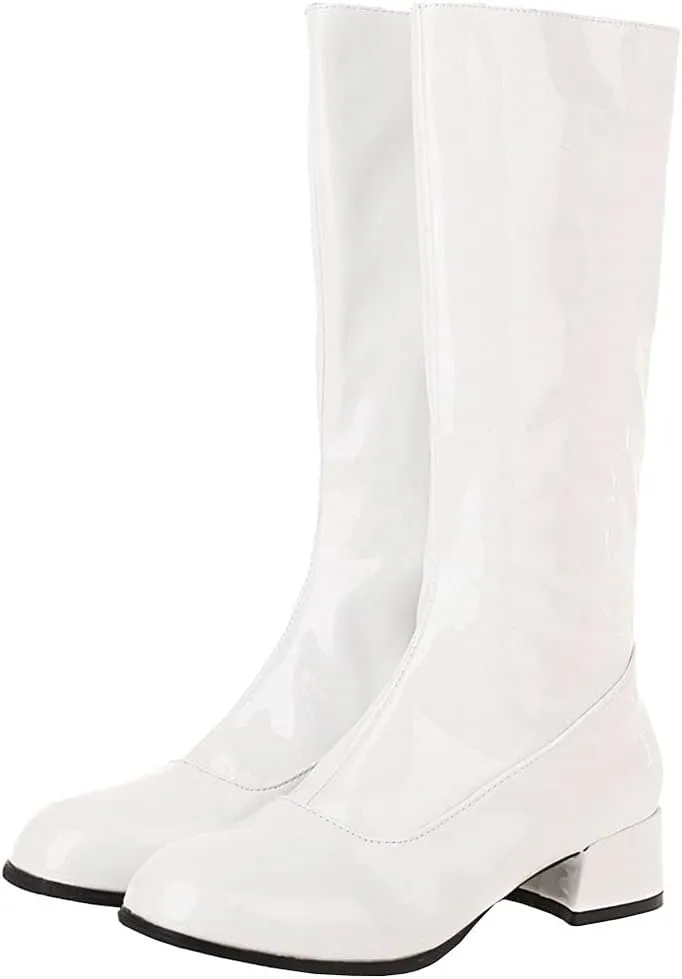 Meefit Women Patent Leather Knee High Boots Low Chunky Heel Round Toe Knee Length Boots