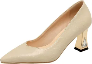Meefit Women Pointed Toe Kitten Heel Pumps Slip On Chunky Heel Party Pumps