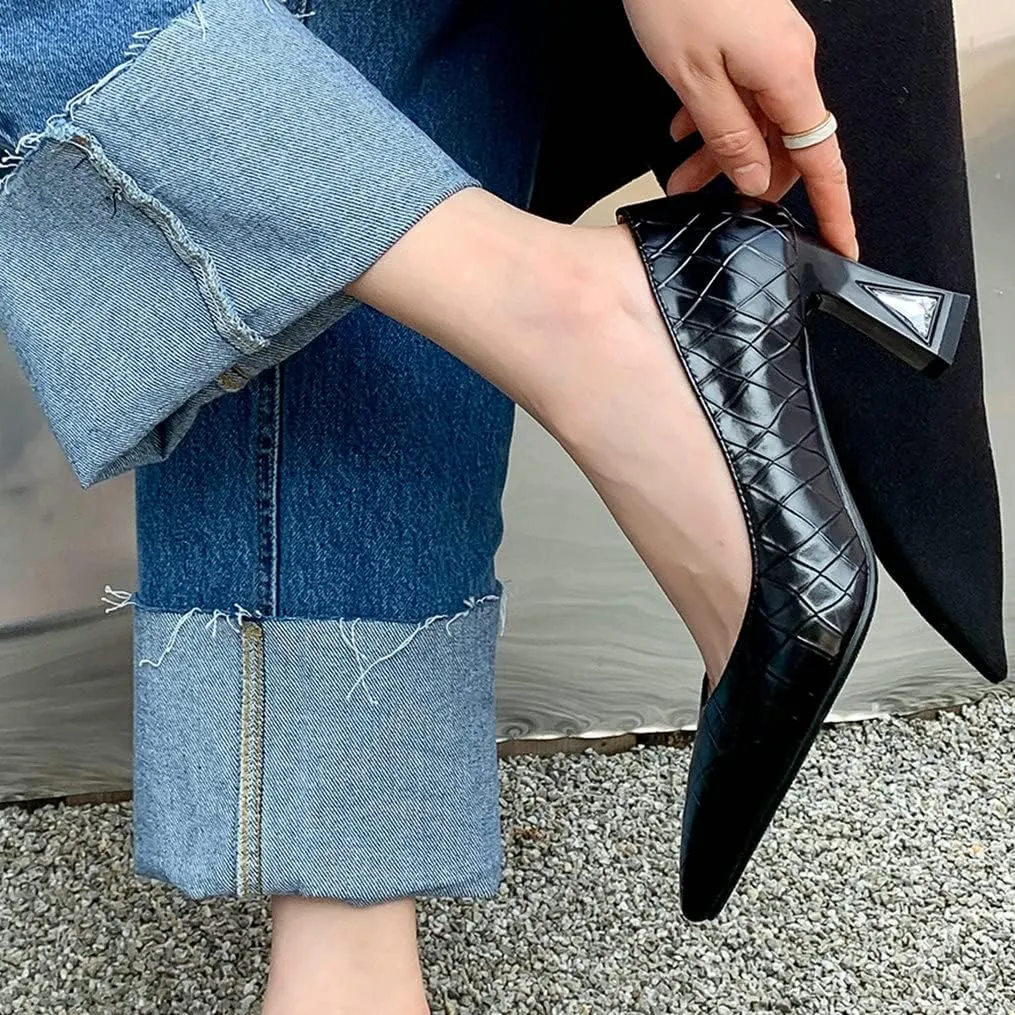 Meefit Women Pointed Toe Kitten Heel Pumps Slip On Chunky Heel Party Pumps