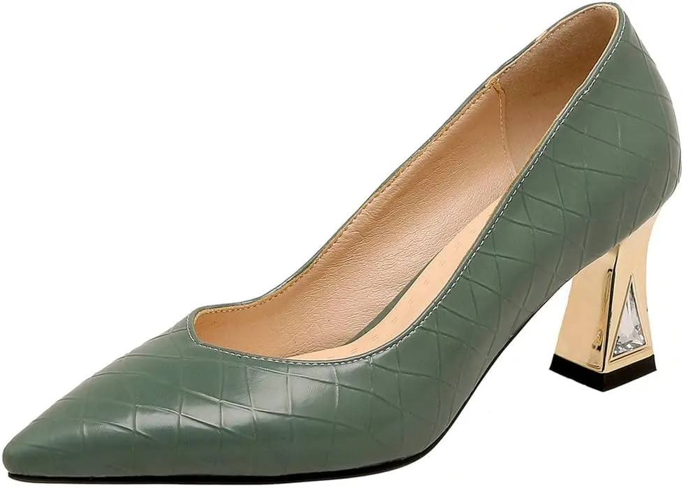 Meefit Women Pointed Toe Kitten Heel Pumps Slip On Chunky Heel Party Pumps