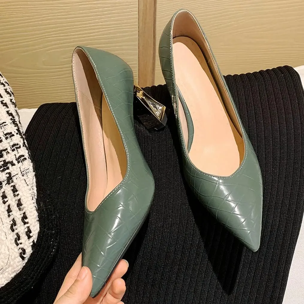 Meefit Women Pointed Toe Kitten Heel Pumps Slip On Chunky Heel Party Pumps