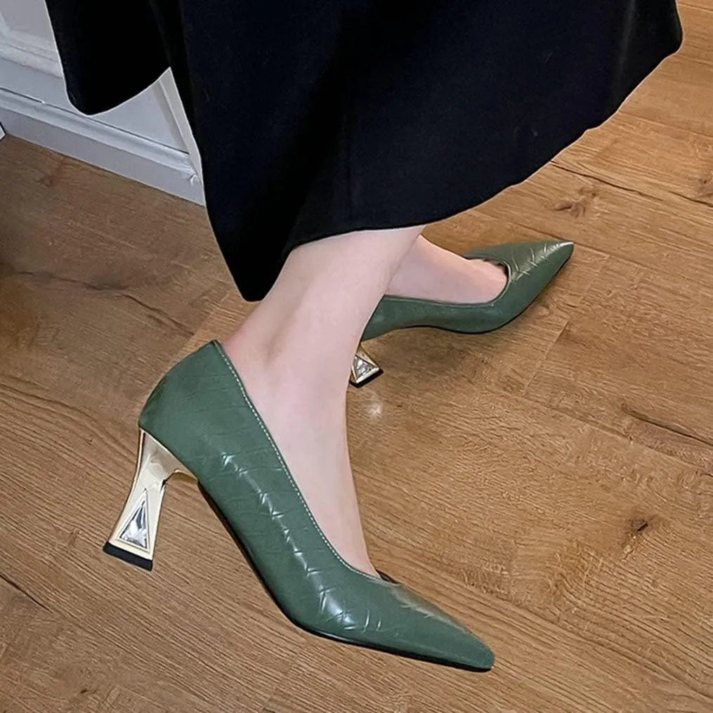 Meefit Women Pointed Toe Kitten Heel Pumps Slip On Chunky Heel Party Pumps