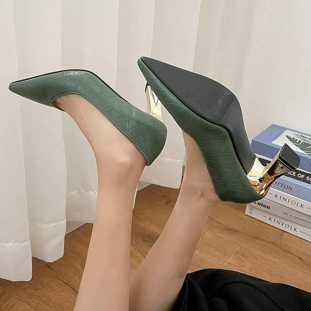 Meefit Women Pointed Toe Kitten Heel Pumps Slip On Chunky Heel Party Pumps