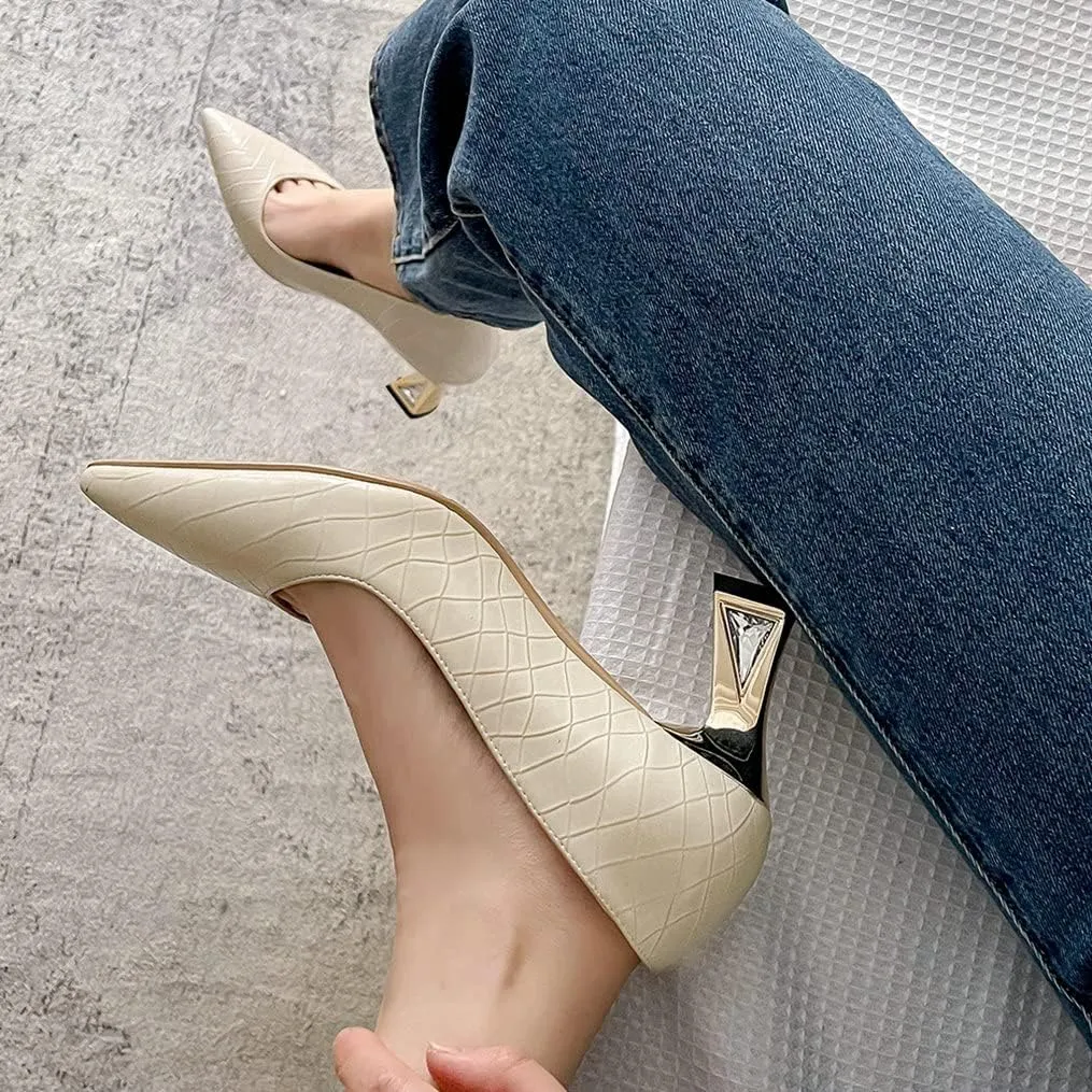 Meefit Women Pointed Toe Kitten Heel Pumps Slip On Chunky Heel Party Pumps
