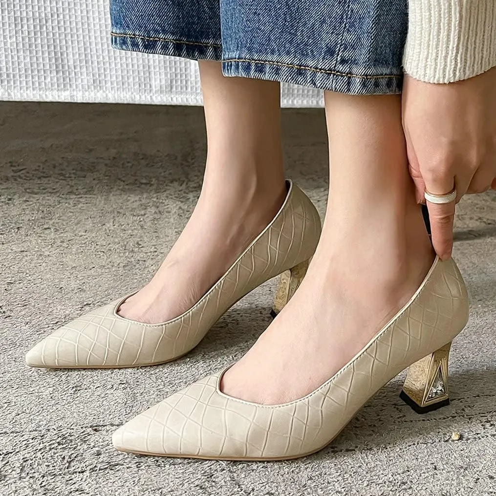 Meefit Women Pointed Toe Kitten Heel Pumps Slip On Chunky Heel Party Pumps