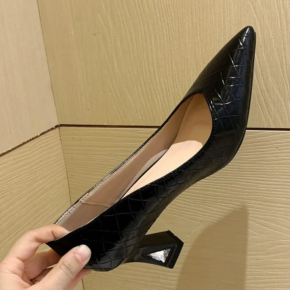 Meefit Women Pointed Toe Kitten Heel Pumps Slip On Chunky Heel Party Pumps