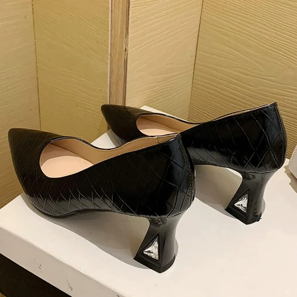 Meefit Women Pointed Toe Kitten Heel Pumps Slip On Chunky Heel Party Pumps