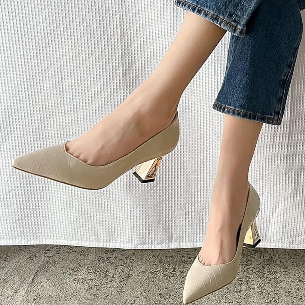 Meefit Women Pointed Toe Kitten Heel Pumps Slip On Chunky Heel Party Pumps