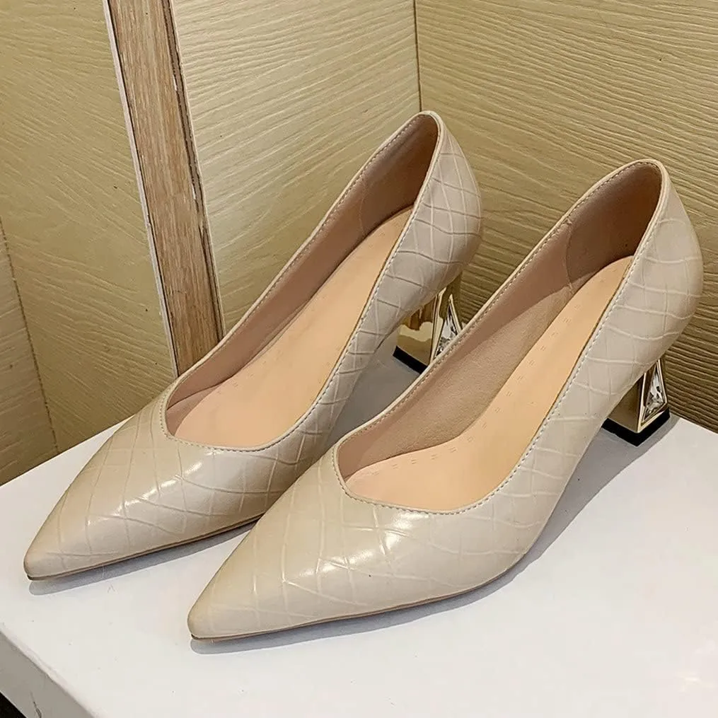 Meefit Women Pointed Toe Kitten Heel Pumps Slip On Chunky Heel Party Pumps