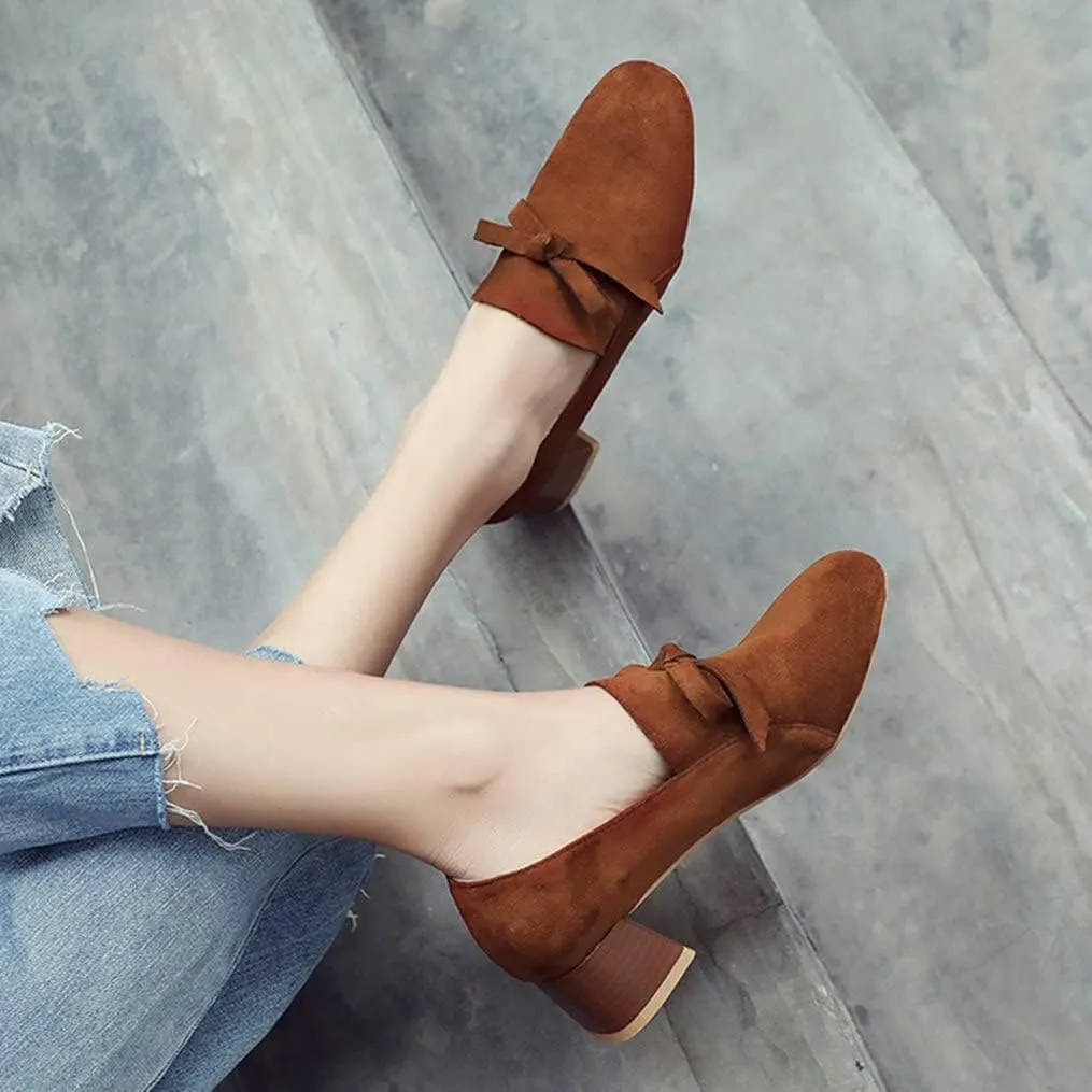 Meefit Women Stacked Heel Loafers Square Toe Low Chunky Heel Slip On Pumps