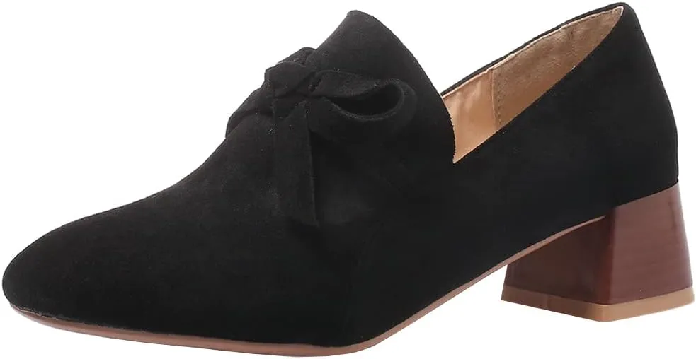 Meefit Women Stacked Heel Loafers Square Toe Low Chunky Heel Slip On Pumps