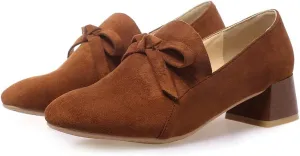 Meefit Women Stacked Heel Loafers Square Toe Low Chunky Heel Slip On Pumps