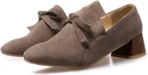 Meefit Women Stacked Heel Loafers Square Toe Low Chunky Heel Slip On Pumps