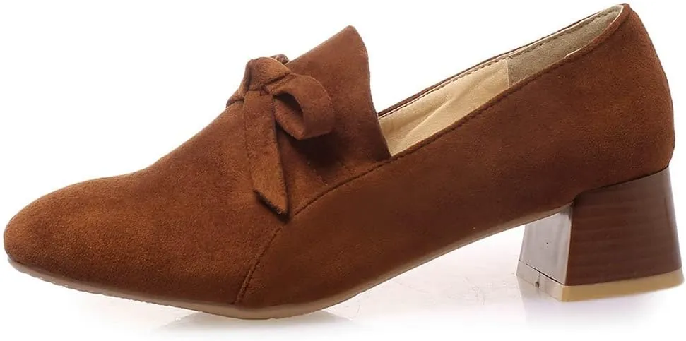 Meefit Women Stacked Heel Loafers Square Toe Low Chunky Heel Slip On Pumps