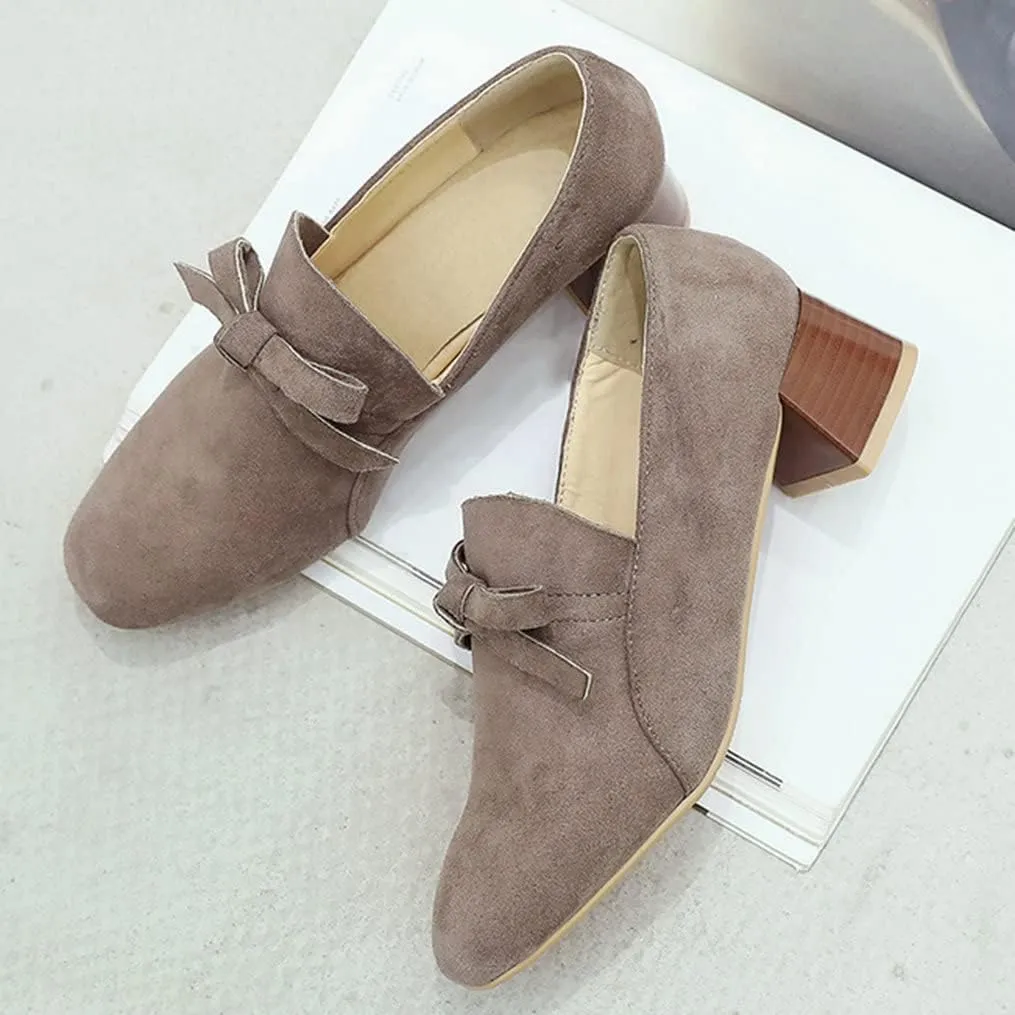 Meefit Women Stacked Heel Loafers Square Toe Low Chunky Heel Slip On Pumps