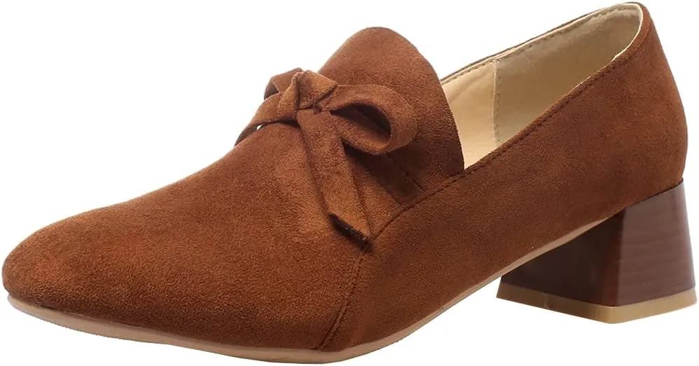 Meefit Women Stacked Heel Loafers Square Toe Low Chunky Heel Slip On Pumps