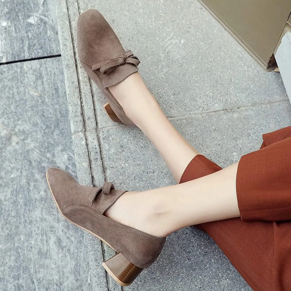 Meefit Women Stacked Heel Loafers Square Toe Low Chunky Heel Slip On Pumps