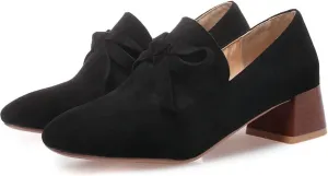Meefit Women Stacked Heel Loafers Square Toe Low Chunky Heel Slip On Pumps