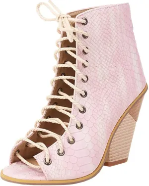 Meefit Women Stacked Wedge Heel Sandals Lace Up Gladiator Peep Toe Sandals High Heel Summer Booties