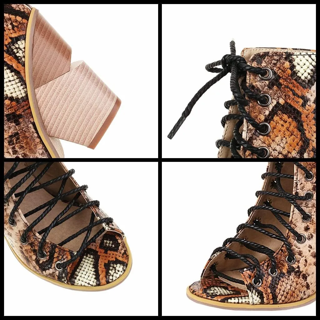Meefit Women Stacked Wedge Heel Sandals Lace Up Gladiator Peep Toe Sandals High Heel Summer Booties