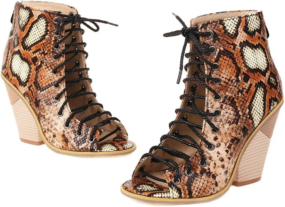 Meefit Women Stacked Wedge Heel Sandals Lace Up Gladiator Peep Toe Sandals High Heel Summer Booties