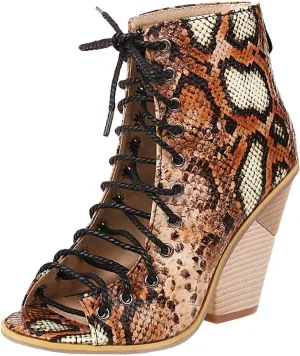 Meefit Women Stacked Wedge Heel Sandals Lace Up Gladiator Peep Toe Sandals High Heel Summer Booties