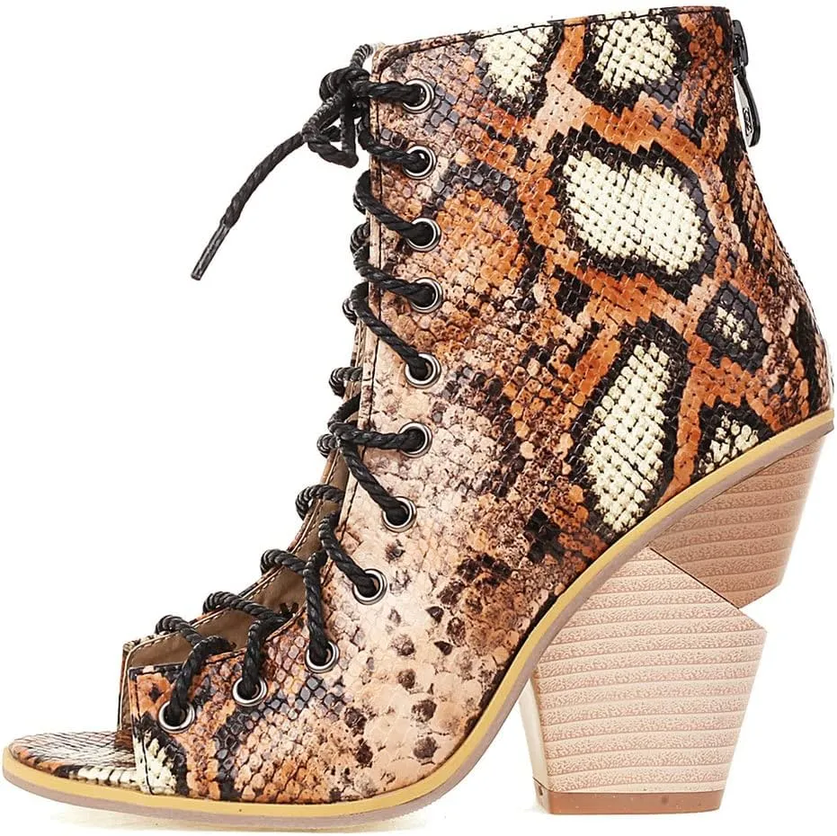 Meefit Women Stacked Wedge Heel Sandals Lace Up Gladiator Peep Toe Sandals High Heel Summer Booties