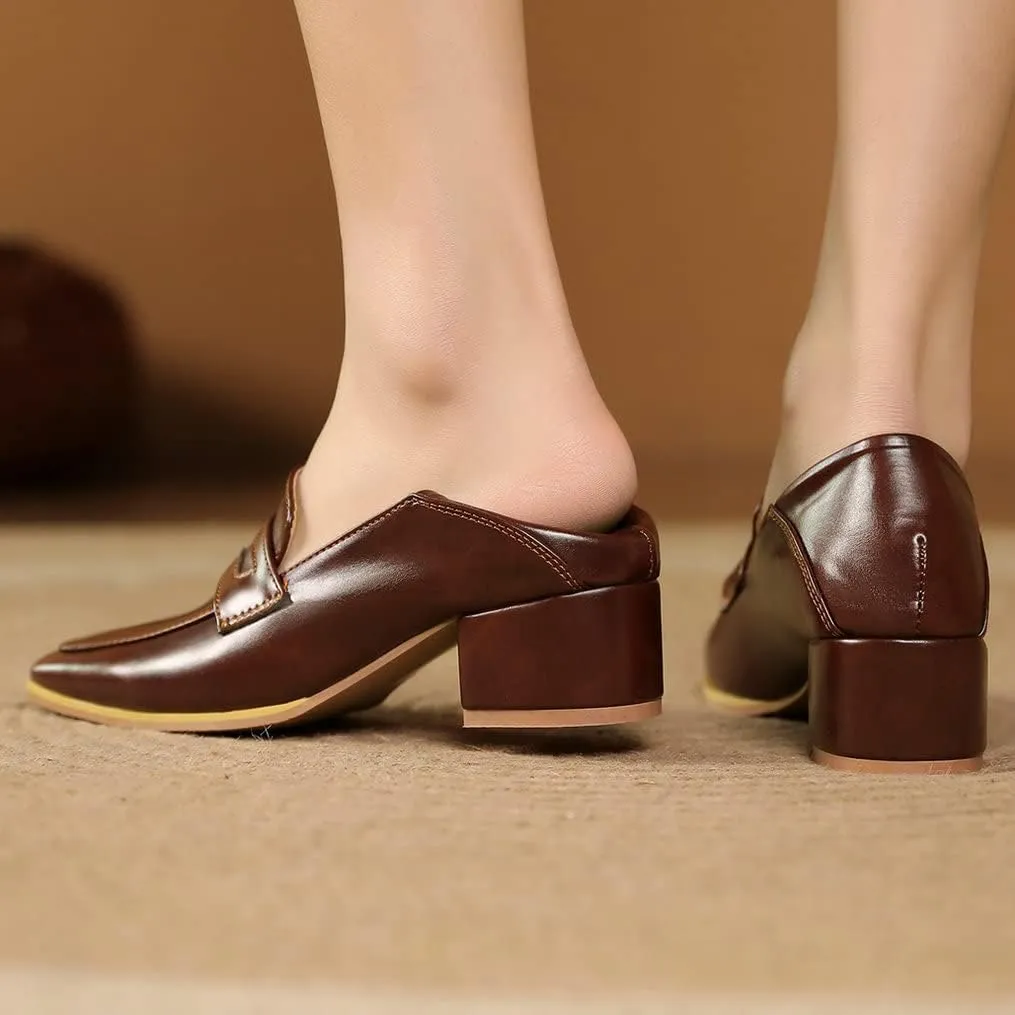 Meefit Womens Block Heel Loafers Square Toe Chunky Heel Slip On Pumps