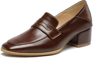 Meefit Womens Block Heel Loafers Square Toe Chunky Heel Slip On Pumps