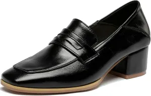 Meefit Womens Block Heel Loafers Square Toe Chunky Heel Slip On Pumps