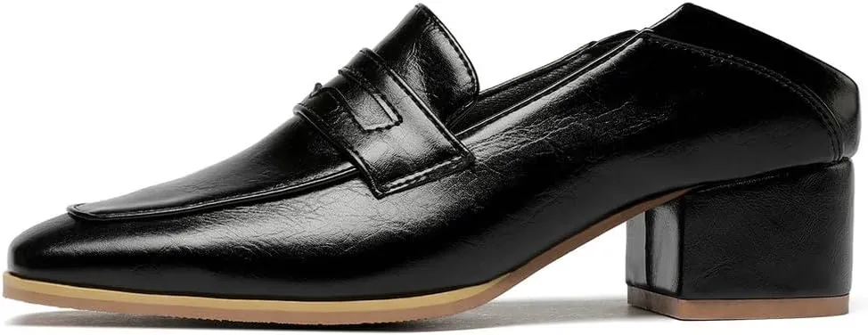 Meefit Womens Block Heel Loafers Square Toe Chunky Heel Slip On Pumps