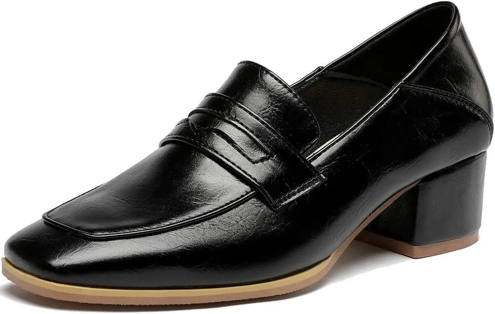Meefit Womens Block Heel Loafers Square Toe Chunky Heel Slip On Pumps