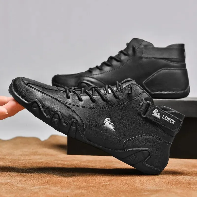 Men's Casual Motorcycle Boots – Waterproof Microfiber, Rubber Outsole