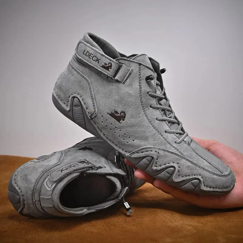 Men's Casual Motorcycle Boots – Waterproof Microfiber, Rubber Outsole