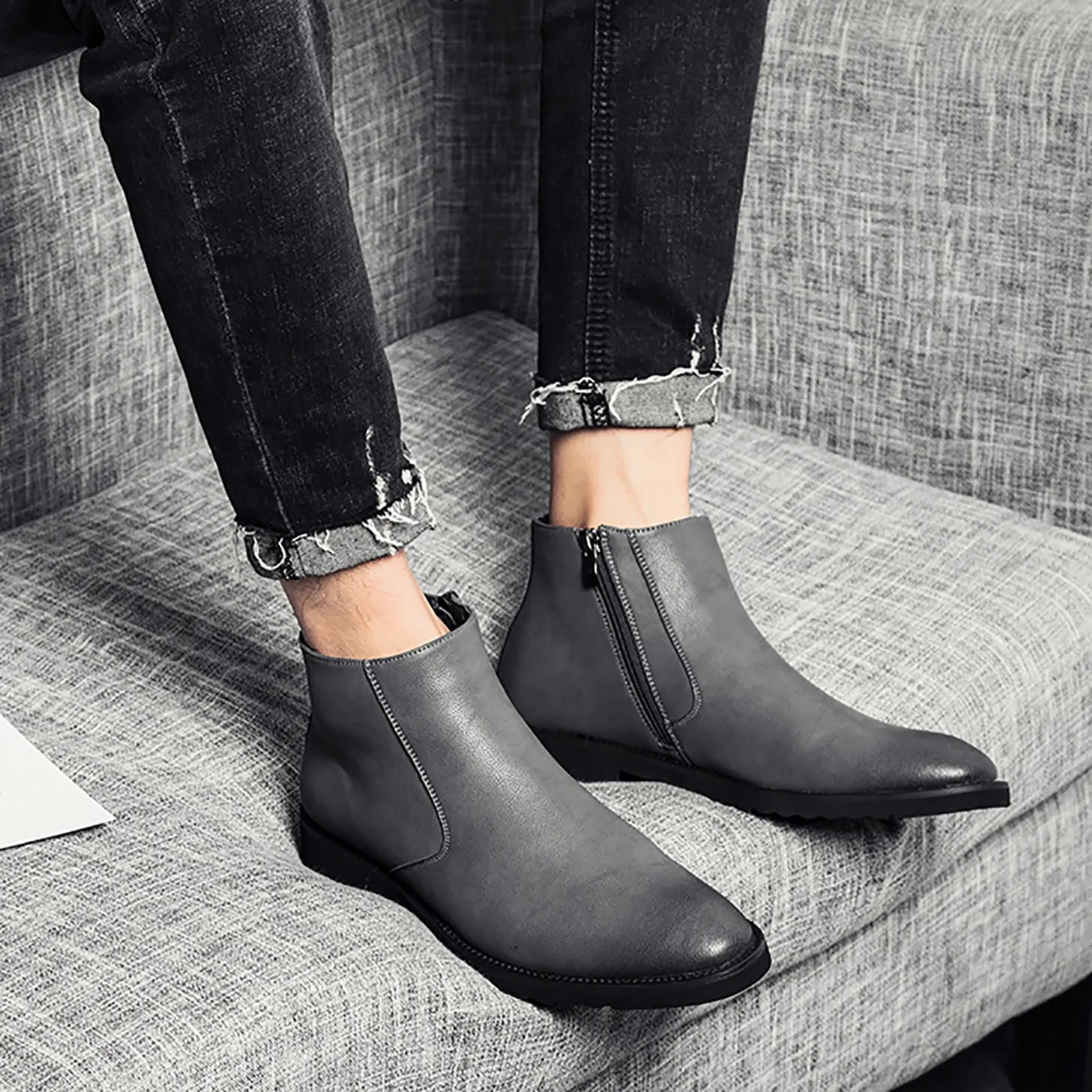 Men's  Chelsea Boots Leather Zipper