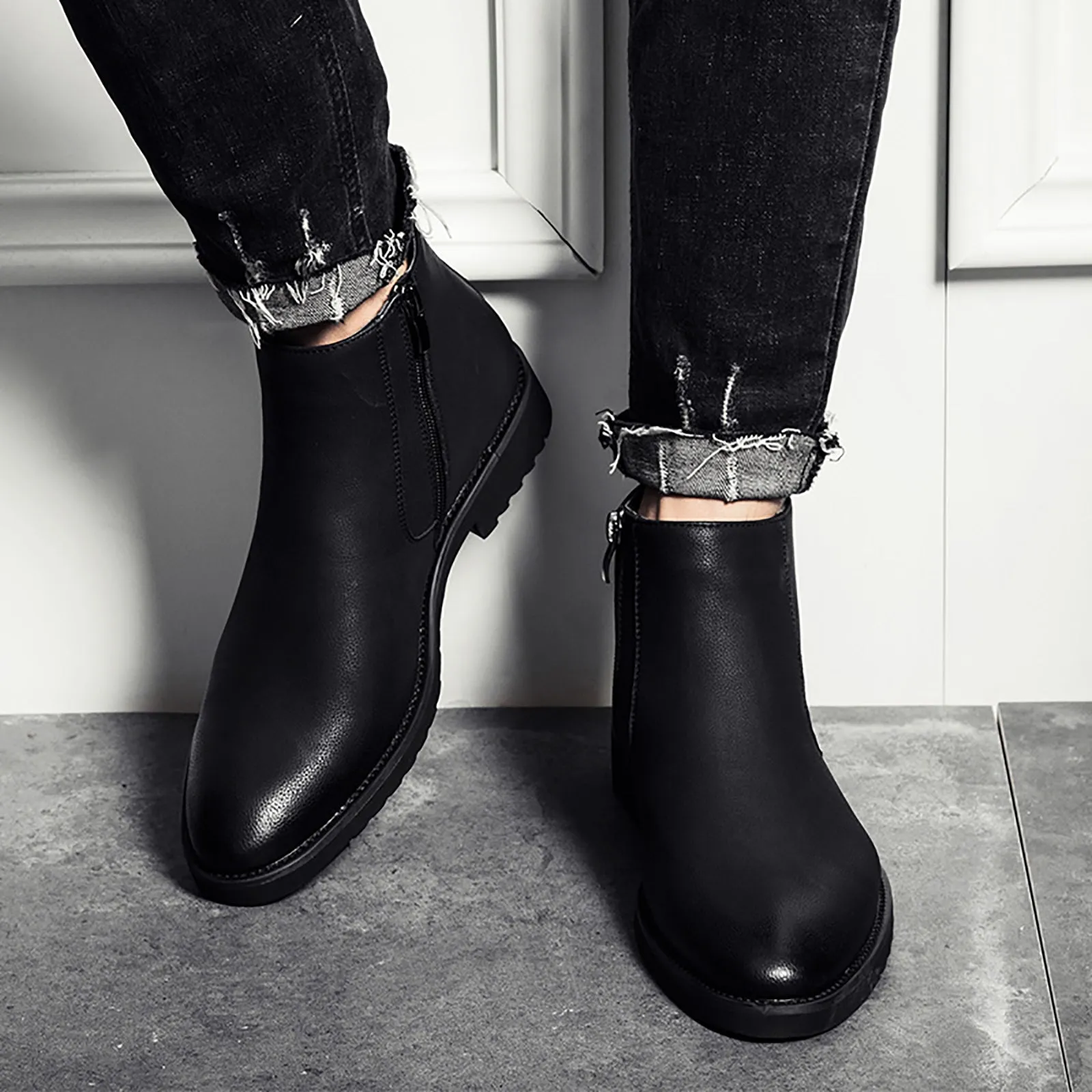 Men's  Chelsea Boots Leather Zipper