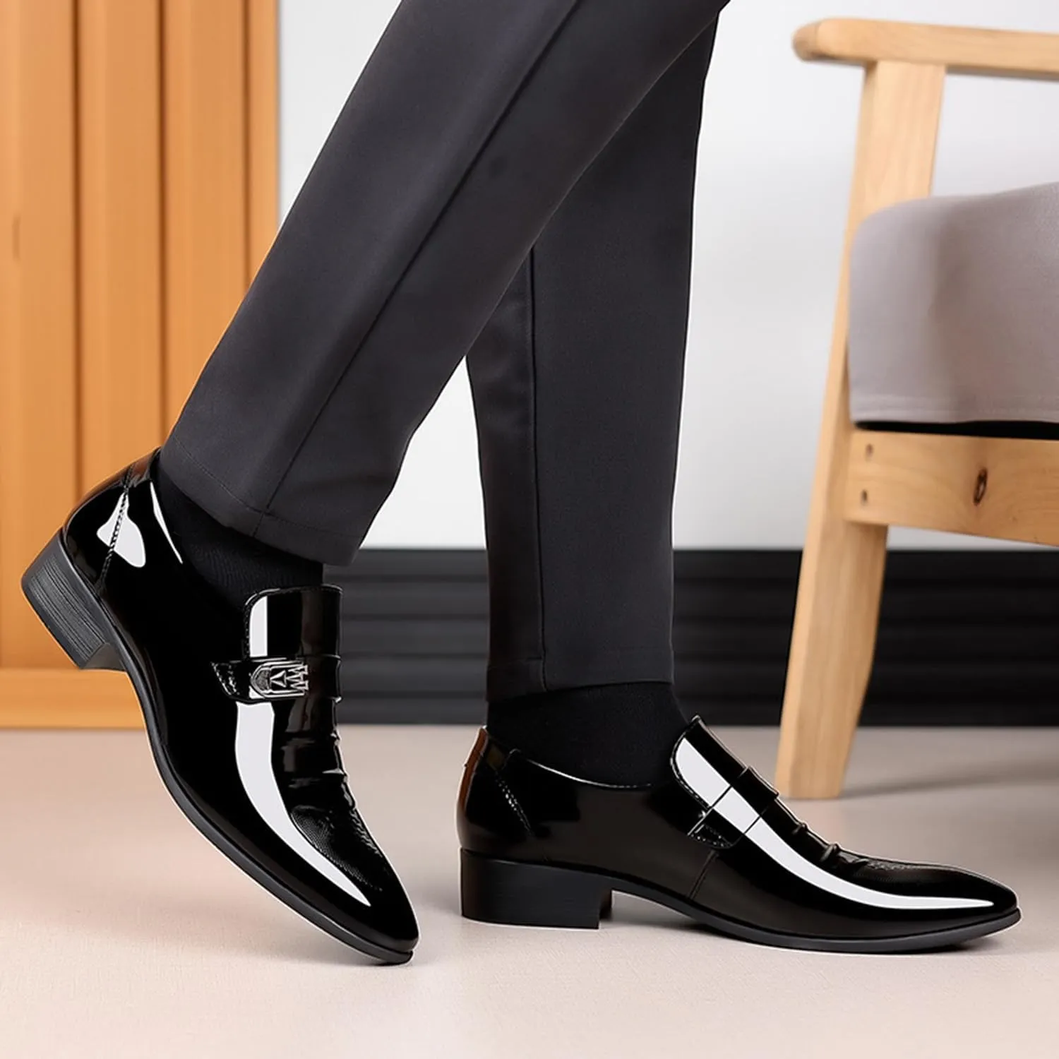 Men's Dress Shoes Patent Leather Wedding Dress Shoes Slip-On Loafers for Men Tuxedo Suit Shoes