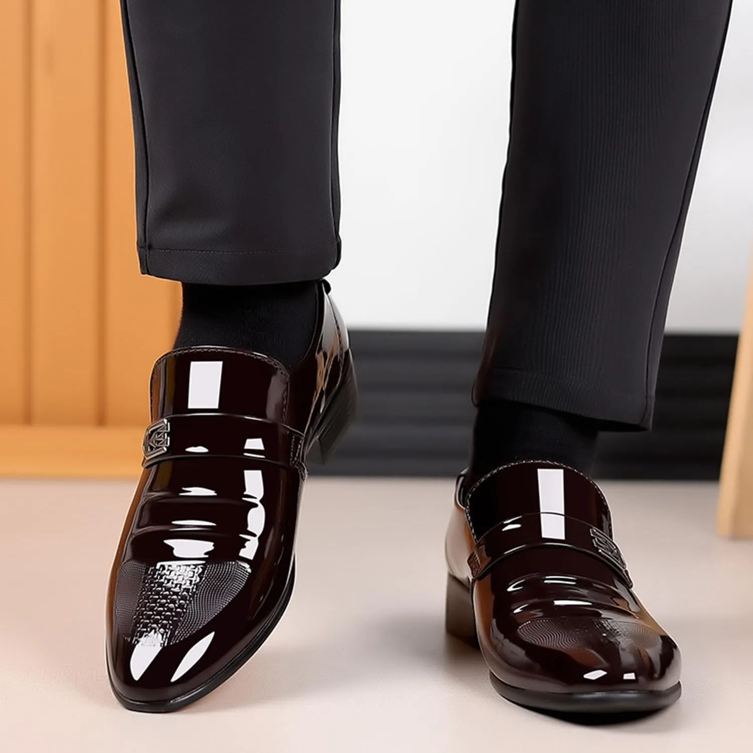 Men's Dress Shoes Patent Leather Wedding Dress Shoes Slip-On Loafers for Men Tuxedo Suit Shoes