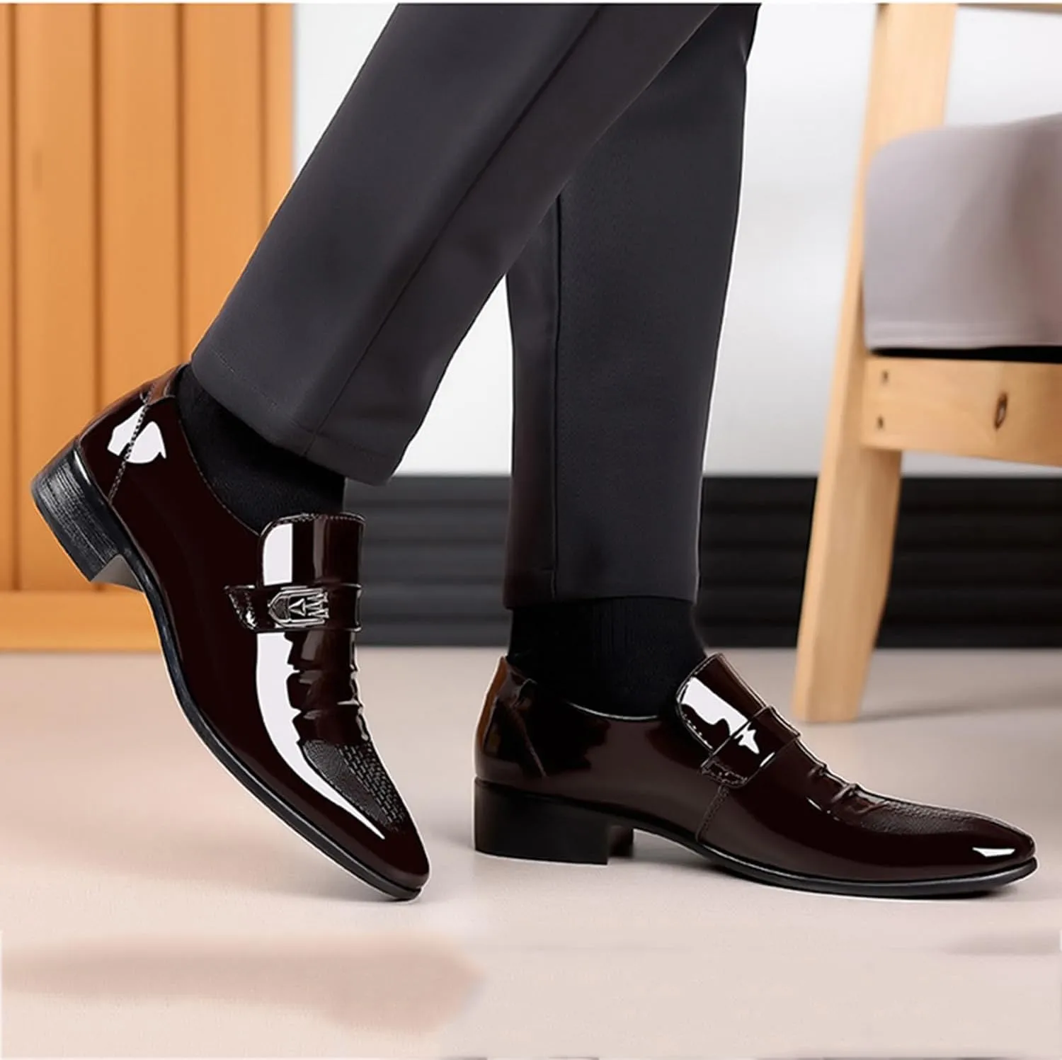 Men's Dress Shoes Patent Leather Wedding Dress Shoes Slip-On Loafers for Men Tuxedo Suit Shoes