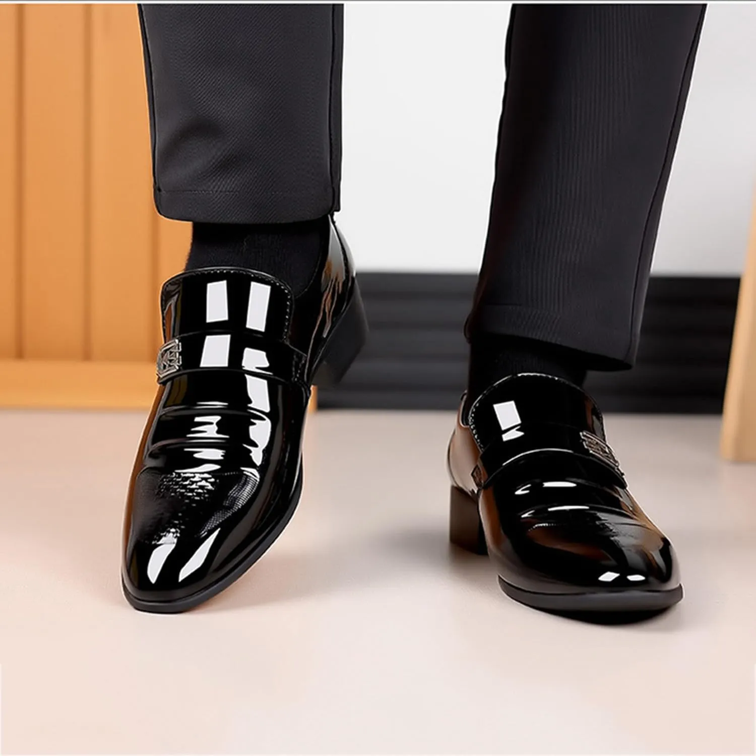 Men's Dress Shoes Patent Leather Wedding Dress Shoes Slip-On Loafers for Men Tuxedo Suit Shoes