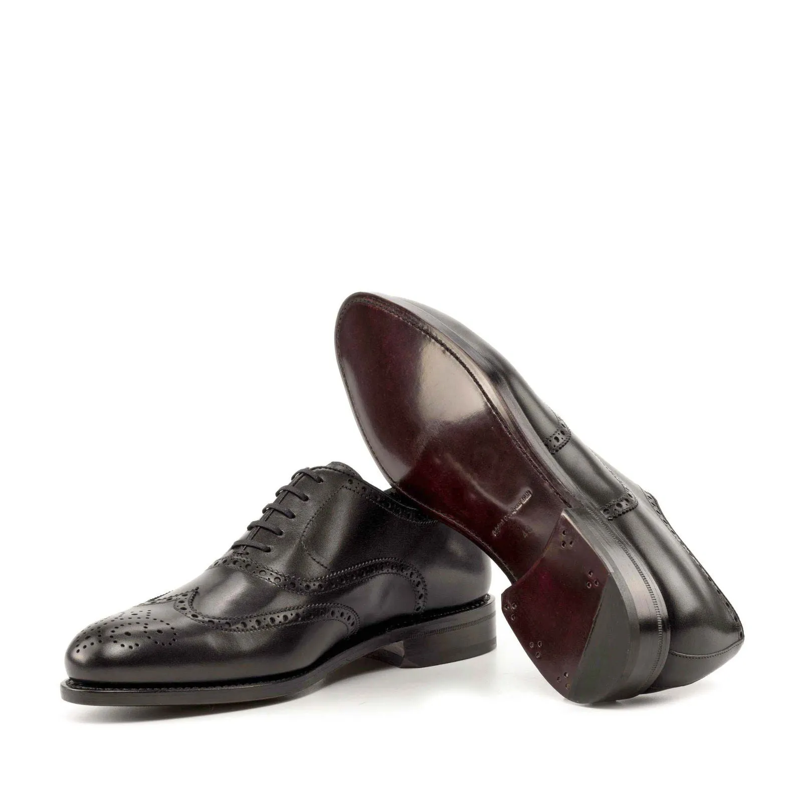 Men's Full Brogue Leather Shoes Goodyear Welt Wide Plus Size Black 5006