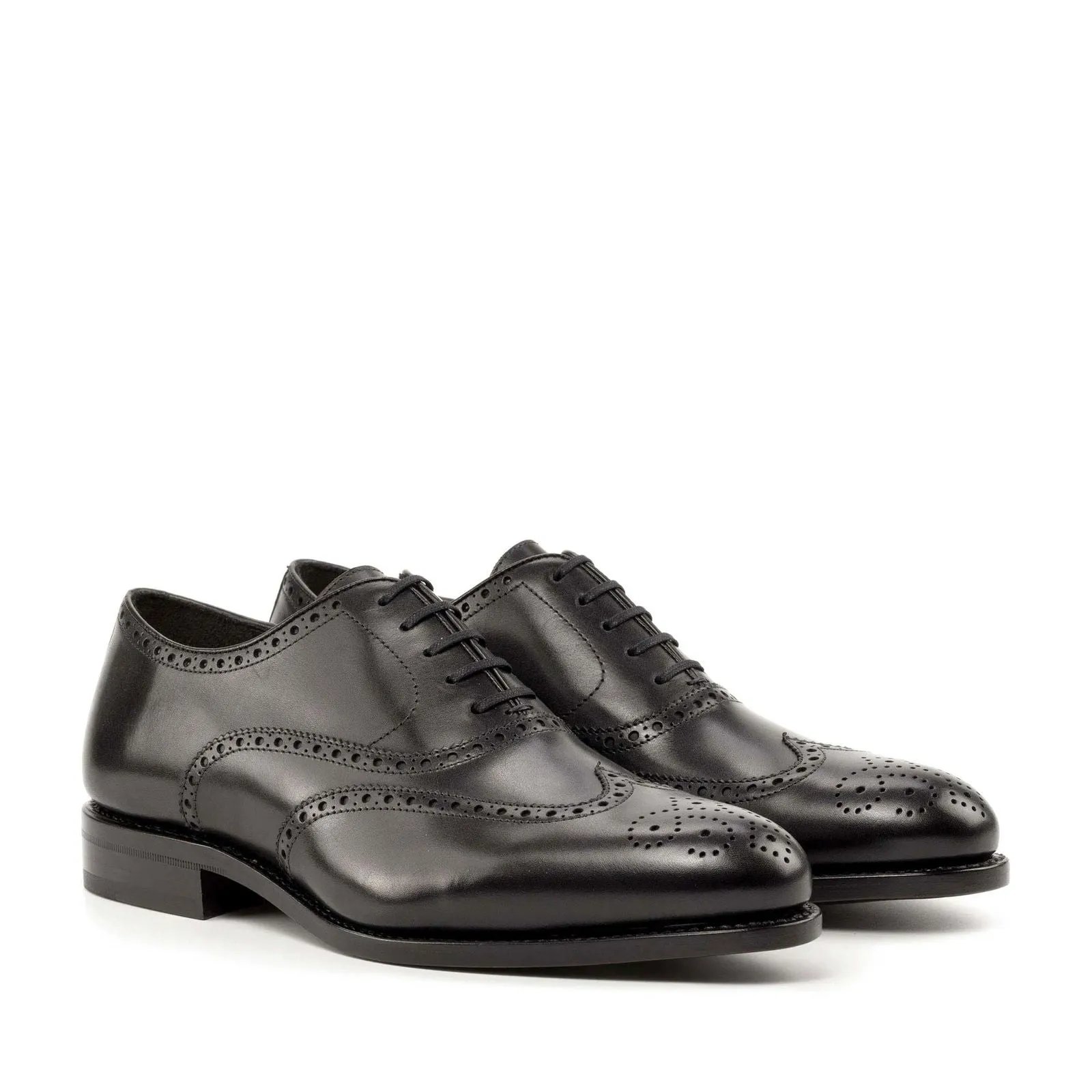 Men's Full Brogue Leather Shoes Goodyear Welt Wide Plus Size Black 5006
