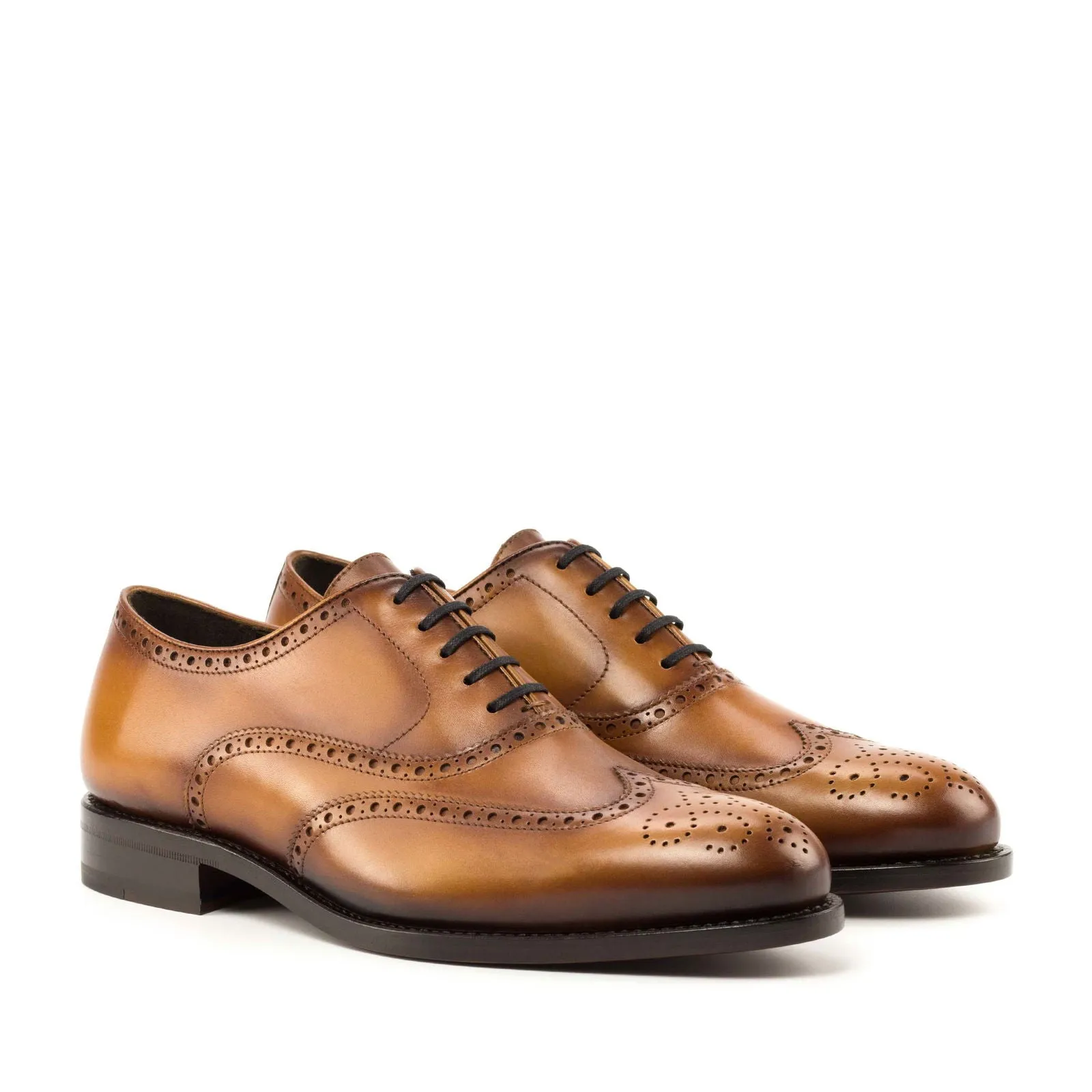Men's Full Brogue Leather Shoes Goodyear Welt Wide Plus Size Brown 5008