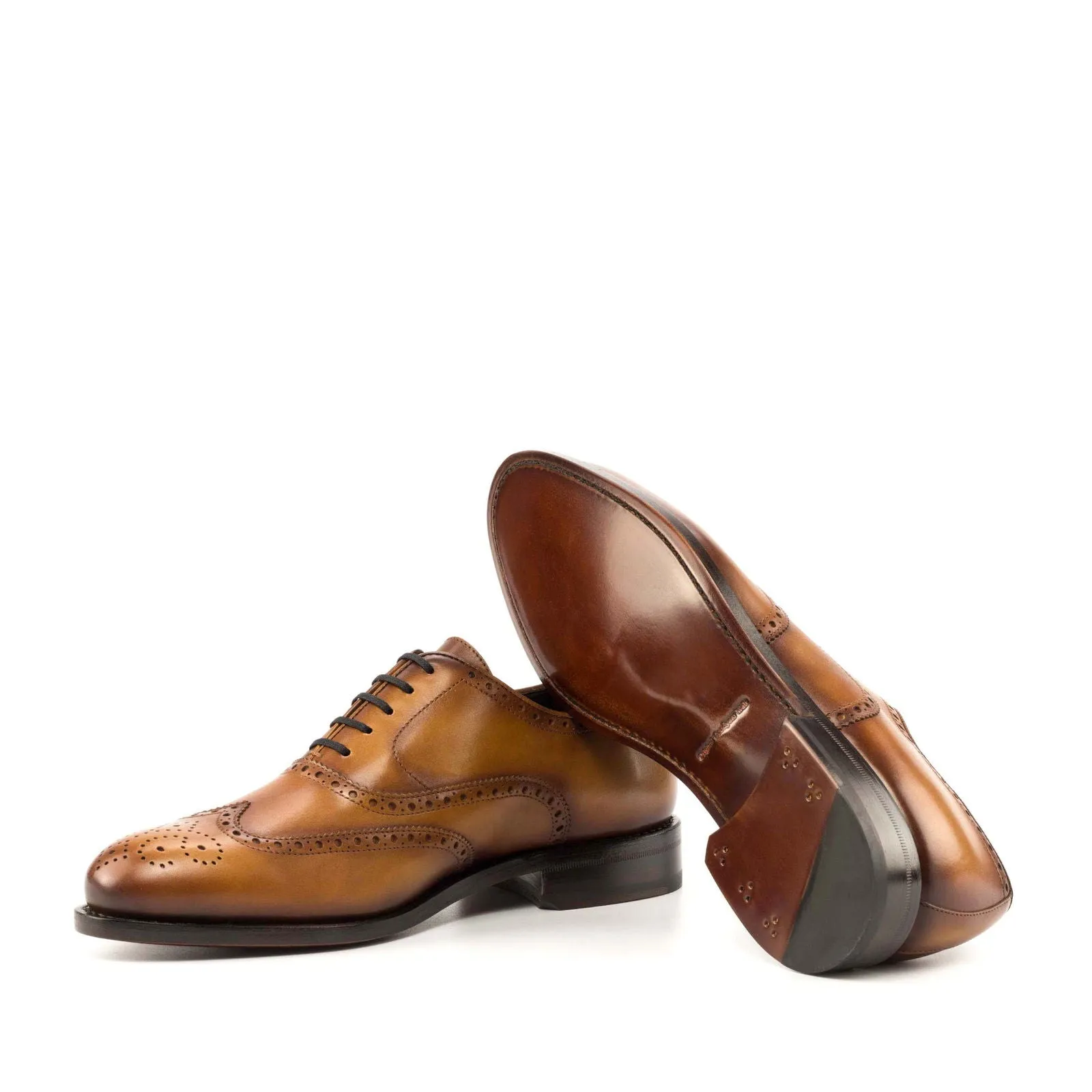 Men's Full Brogue Leather Shoes Goodyear Welt Wide Plus Size Brown 5008