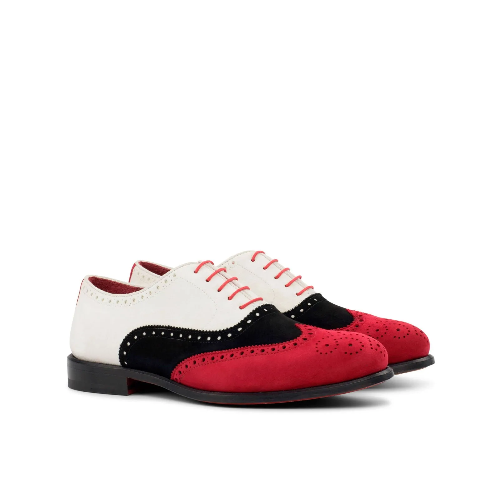Men's Full Brogue Leather Shoes Wide Plus Size Red Black 4436