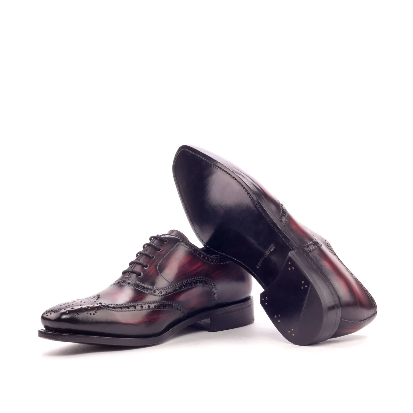 Men's Full Brogue Shoes Patina Leather Goodyear Welt Wide Plus Size Burgundy 3408