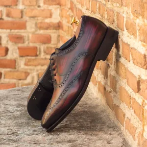 Men's Full Brogue Shoes Patina Leather Goodyear Welt Wide Plus Size Burgundy 3408