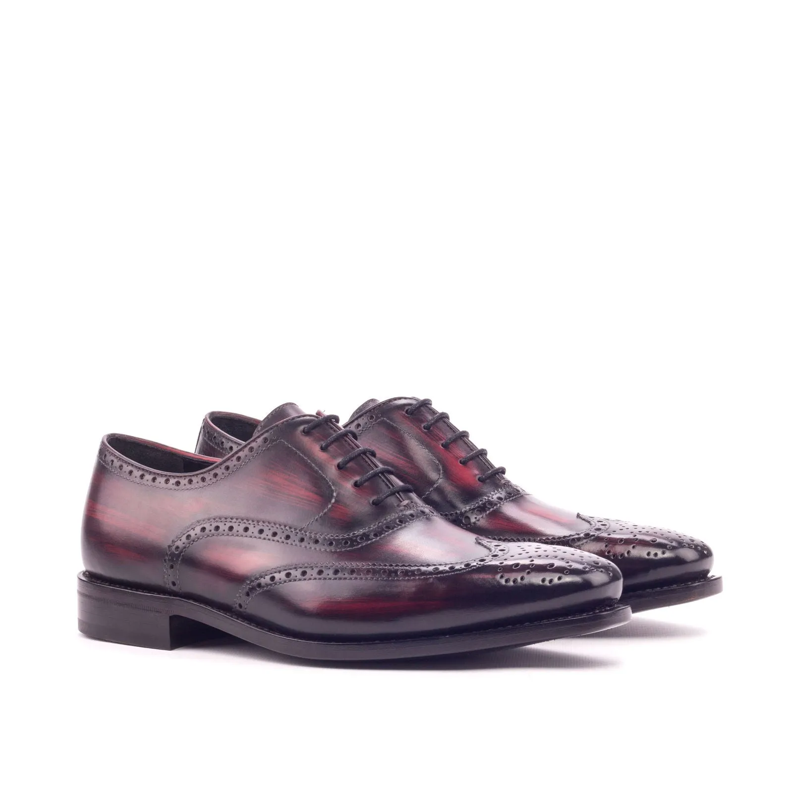 Men's Full Brogue Shoes Patina Leather Goodyear Welt Wide Plus Size Burgundy 3408